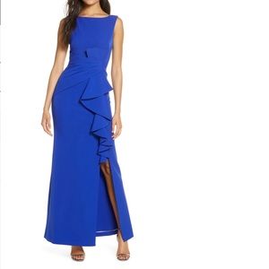 Eliza J ruffle front gown Blue